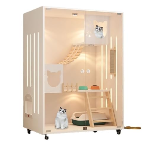 Katzenvilla Katzenkäfig, Katzenvilla, kleines Zuhause, for den Innenbereich, zweischichtig, Katzenschrank, Katzenklettergerüst, doppelschichtig, nimmt keinen Platz EIN Katzenhaus(Size:D) von BAOSHUPINGY