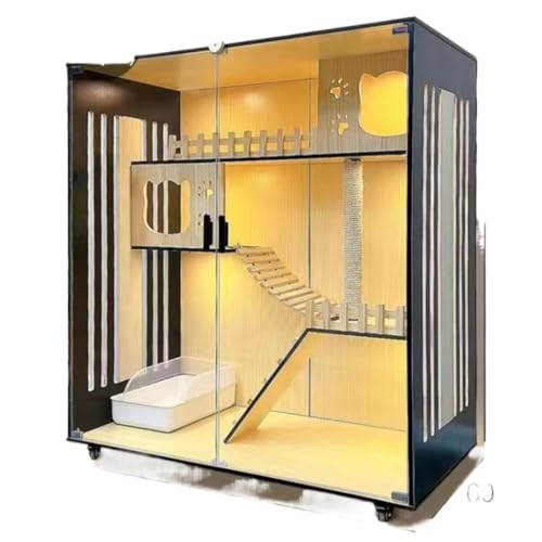 Katzenvilla Katzenzimmer Villa Massivholzkäfig Zuhause Innen Katzennest Katzenvitrine Haustierschrank Katzenhaus Katzenschrank Katzenhaus(Size:A9) von BAOSHUPINGY