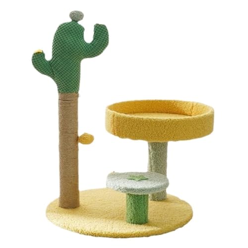 Kratzbaum Kaktus-Katzen-Klettergerüst, Katzennest, Integriertes Katzenkratzbrett, Katzenzubehör, Kleine Katzen-Sprungplattform Kratzbaum FüR Katzen (Color : Yellow, Size : A) von BAOSHUPINGY