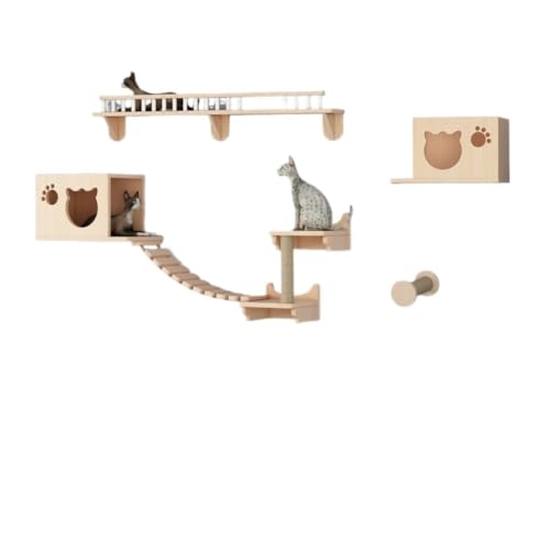 Kratzbaum Katzen-Klettergerüst-Kombination aus massivem Holz, wandmontiertes Katzennest und Katzensprungplattform, die keinen Platz einnimmt Kratzbaum FüR Katzen (Color : A, Size : K) von BAOSHUPINGY