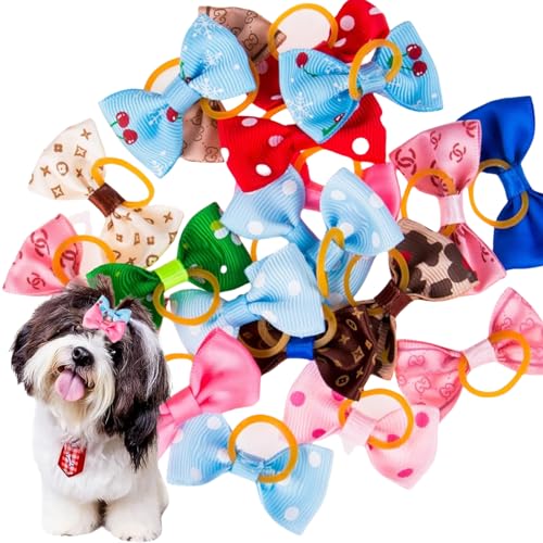 BAOSROY Hundehaarschleifen,15pcs Hunde Haarschmuck,Haarschleifen Hund,Hundehaarspange,Hunde Kopfschmuck,Hundehaar-Schleifen mit Gummiband,für Kleine Hunde,Katzen von BAOSROY