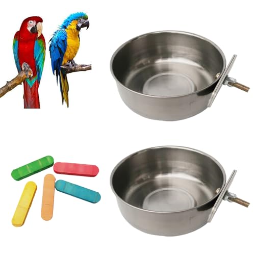 Edelstahl Vogelnapf,2pcs Edelstahl Vogel Futternapf,Edelstahlnapf Befestigung,Futter Schüssel Futternapf,Fütterungsbecher zum Aufhängen Käfig-Futterstation für Samen Vogel Papageien von BAOSROY