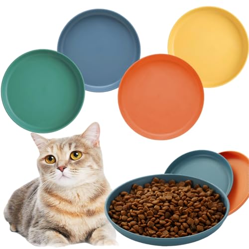 Futternapf für Katzen,4pcs Katzennapf Flach,Futterschale Katze Flach,Katzenschüssel Flach,Runder Flache Katzennäpfe,Bunt Katzenfutter Napfset,Cat Plate Bowl,Katzenfutter Teller von BAOSROY