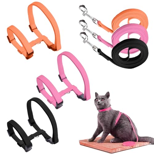 Katzengeschirr mit Leine,3pcs Katzenleine mit Geschirr,Katzenausbruchsicher,Katzengeschirr mit Leine Ausbruchsicher,Katzengeschirr Ausbruchsicher (Schwarz + Rosa + Orange) von BAOSROY