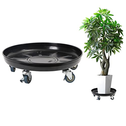 BAOYOUNI Rund Pflanzenroller auf Rollen Blumenroller Pflanzenständer Blumentopf Ständer Kübelroller Transport für Haus, Garten, Innenbereich und Außenbereich, Schwarz (Durchmesser: 36,8cm/ 14,48'', Schwarz, 2 Stück) von BAOYOUNI