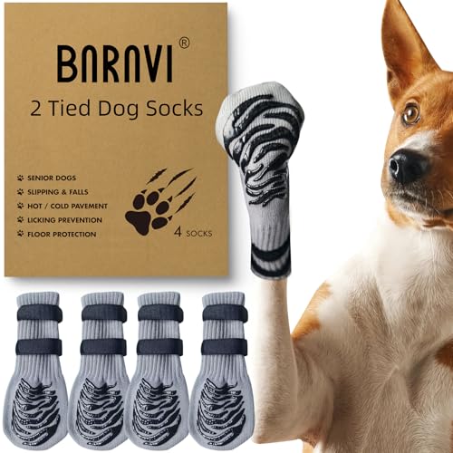 Rutschfeste Hundesocken mit 2 verstellbaren Riemen, geeignet für Hartholzböden und warme/kalte Gehwege, Anti-Leck und rutschfest, ideal als Schutz der Hundepfoten, für alle Hunderassen (Grau, XL) von BARAVI