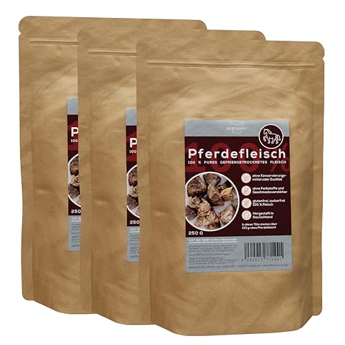 BARFAWAY gefriergetrocknetes Pferdefleisch, Premium Muskelfleisch, allergikerfreundlich, gesunde Hundeleckerlies, getreidefrei, zuckerfrei, 100% natürlich, Deutsche Herstellung, 3er Pack (3 x 250 g) von BARFAWAY