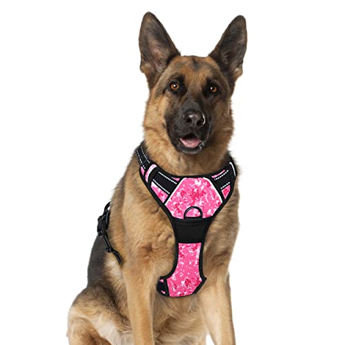 BARKBAY Hundegeschirr, kein Ziehen, groß, reflektierend, mit Frontclip und einfacher Kontrollgriff für Spaziergänge, Training, Laufen (Pink Camo, XL) von BARKBAY