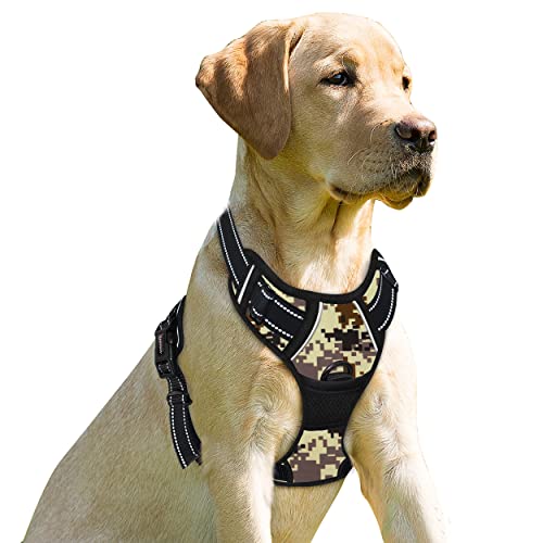 BARKBAY Hund Brustgeschirr, kein Ziehen, mit Clip, strapazierfähig, reflektierend, einfach zu kontrollieren, für große Hunde (Desert Camo, L) von BARKBAY