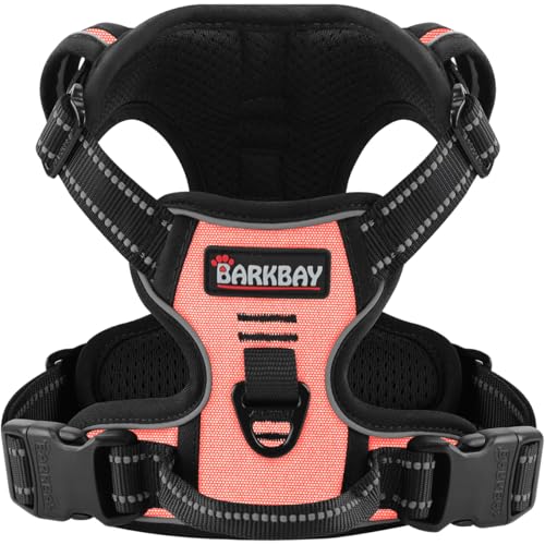 BARKBAY Hundegeschirr, kein Ziehen, reflektierend, mit Frontclip und einfachem Griff für Spaziergänge, Training, Laufen (Hellrosa, XL) von BARKBAY