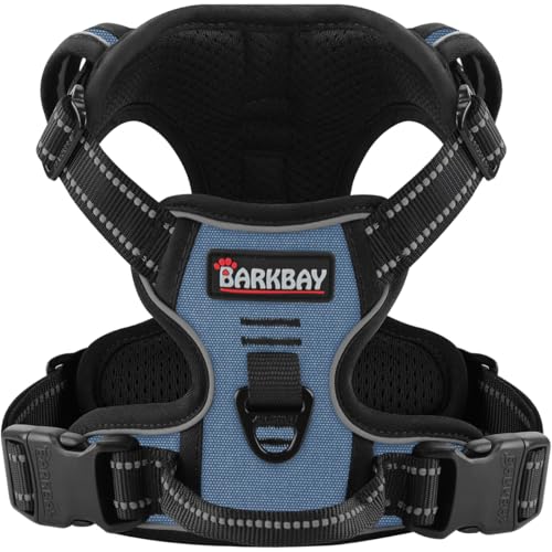 BARKBAY Hundegeschirr, kein Ziehen, reflektierend, mit Frontclip und einfachem Griff für Spaziergänge, Training, Laufen (Marineblau, M) von BARKBAY