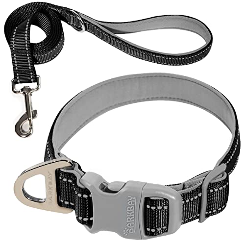 Hundehalsband für mittelgroße, kleine und große Hunde, reflektierend, mit Leine, Halsband und Leine, für Hunde, weiches Neopren, gepolstert, 2 Stück (schwarz, L) von BARKBAY