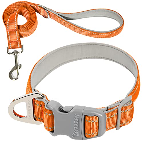 Hundehalsband für mittelgroße und kleine und große Hunde, reflektierend, mit Leine, Halsband und Leine für Hunde, weiches Neopren, gepolstert, 2 Stück (Orange, M) von BARKBAY