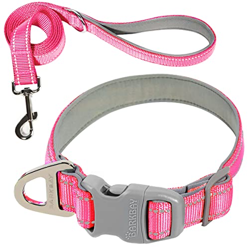 Hundehalsband für mittelgroße und kleine und große Hunde, reflektierend, mit Leine, Halsband und Leine für Hunde, weiches Neopren, gepolstert, 2 Stück (rosa, M) von BARKBAY