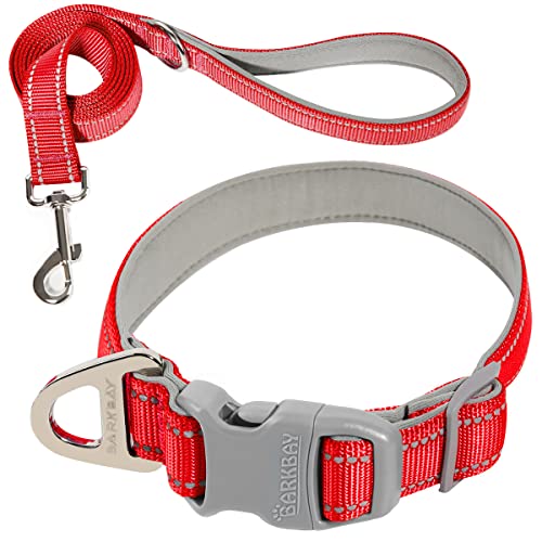 Hundehalsband für mittelgroße und kleine und große Hunde, reflektierend, mit Leine, Halsband und Leine für Hunde, weiches Neopren, gepolstert, 2 Stück (rot, M) von BARKBAY