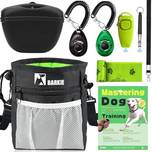 BARKIE Hundetrainingsset – Leckerli-Beutel, Haustier-Trainings-Gürteltasche, Hundetrainingsklicker, Ultraschall-Leise Hundepfeife, Hundekotbeutel (schwarz) von BARKIE