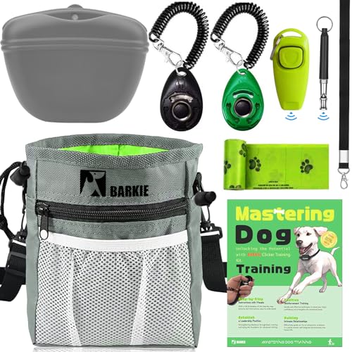 BARKIE Hundetrainingsset – Leckerli-Tasche, Bauchtasche für Haustier-Training, 2 Welpen-Trainingsklicker, Ultraschall-Leise Pfeife, 2-in-1-Pfeife, Clicker-Trainings-Leitfaden (evtl. nicht in deutscher von BARKIE