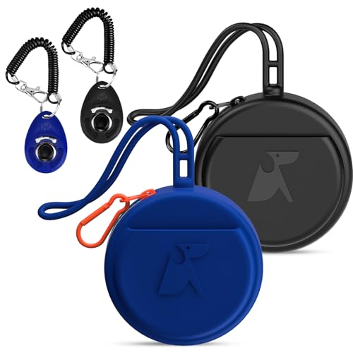 BARKIE Kleine Silikon-Leckerli-Tasche mit Haustier-Trainings-Clicker, 2er-Pack, robuster Metall-Reißverschluss, integrierter Gurt, tragbare Mini-Größe, leicht zu reinigen, geruchlos, Reisetasche für von BARKIE