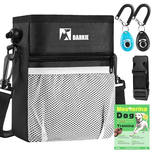 BARKIE Leckerli-Tasche für Hunde und 2 Haustier-Trainings-Clicker mit positiver Verstärkung, Trainingsbroschüre (schwarz) von BARKIE