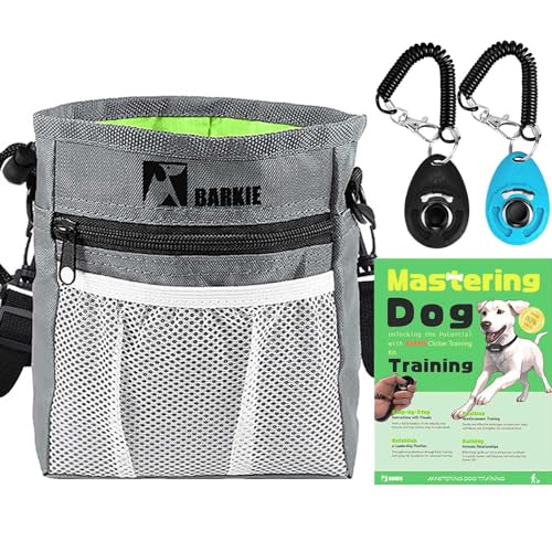 BARKIE Leckerlibeutel für Hunde und 2 Hundetrainings-Clicker mit positiver Verstärkung Trainingsbroschüre (Grau) von BARKIE