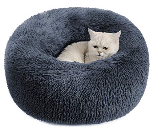 BAROMGA Katze Hund Bett Plüsch Flauschig Donut Kuschelkissen Waschbar Rund Kissen Tiefschlaf Hundebetten Dunkelgrau S von BAROMGA