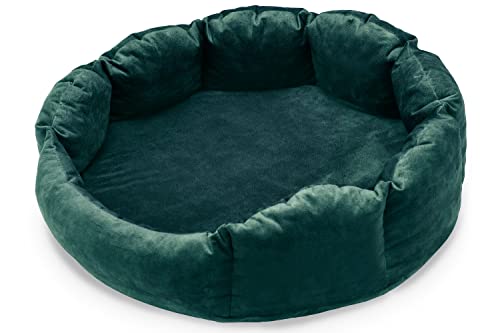 BARRY & LUCY Hundesofa Rund Hundematratze Hundekissen 3in1 Wasserdicht Gesteppt Wasserfest Hundeschlafmatte Hundematte Hundebett Hundekorb Liegekissen Weiches Kissen (M, Dunkelgrün) von BARRY & LUCY