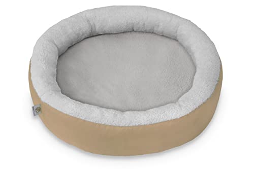 BARRY & LUCY Hundebett Katzenbett 2in1 Rund Wasserdicht Haustierbett Hundekissen Hundebett Hundekorb Liegekissen mit Warmem Stoff viele Farben (M (Ø 60 cm), Beige) von BARRY & LUCY