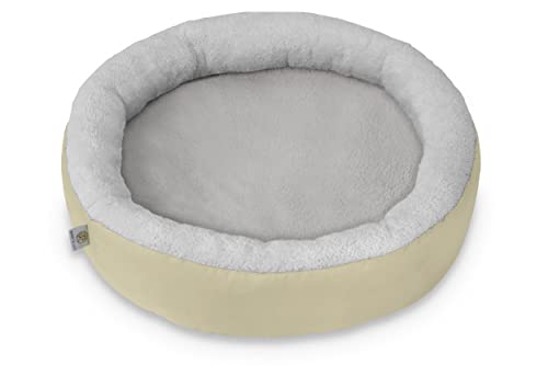 BARRY & LUCY Hundebett Katzenbett 2in1 Rund Wasserdicht Haustierbett Hundekissen Hundebett Hundekorb Liegekissen mit Warmem Stoff viele Farben (S (Ø 40 cm), Cremefarbig) von BARRY & LUCY