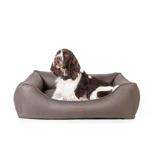 BASE 4 PETS Hundebett Kunstleder Vouge 120x90x25 cm- Orthopädisches Hundebett für Mittelgroße und Grosse Hunde - Kudde Hundebett, Orthopädisch - Hundebett Abwaschbar - Lederoptik Leder (Braun) von BASE 4 PETS