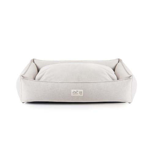 BASE 4 PETS Hundebett mit Schloss “Nature” 95x75 cm - Hundesofa für Kleine, Mittelgroße und Grosse Hunde - Hundekissen aus Recycelten Materialien - Hundekorb - Hunde Bett (Hell Beige) von BASE 4 PETS