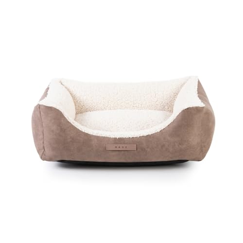 BASE 4 PETS Hundecouch mit Schloss “Fluffy” 100x75x24cm - Hundebett für Kleine, Mittelgroße und Grosse Hunde - Hundesofa aus hochwertiges Materialien - Waschmaschinenfest (Bronze/Creme) von BASE 4 PETS