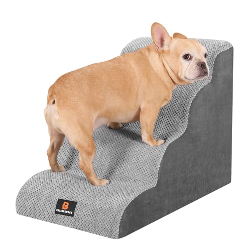 BASINBENBEN 4 Stufen Hundetreppe zum Bett, rutschfeste Hunderampe, Haustiertreppe geeignet Hochbett Klettern, Grau von BASINBENBEN