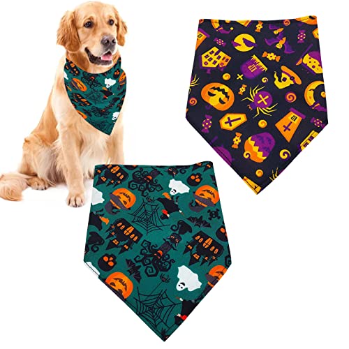 Halloween Hund Bandana Halloween Kopftücher Hundehalstuch Dreieckstuch Hund Dreieck Schal Dreieckstuch Lätzchen mit Kürbis, Geist, Hexenmuster,Hunde und Katze Halloween kostüm Halloween deko, 2 Stück von BASTOUR