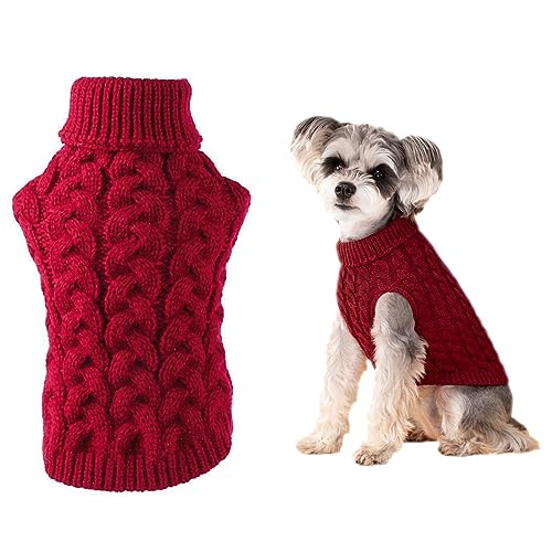 Haustier Pullover Hundepullover Winter Sweater Hunde Hundepulli,Hundepullover für Kleine Hunde,Winter Warmer Hundepullover,Weich Hundekleidung,Kleine Hunde Rollkragen Strickpullover,Rot,M,2.5-3.5kg von BASTOUR