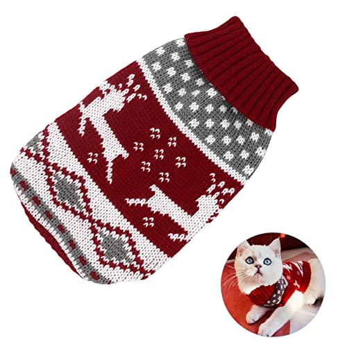 Hundepullover, Haustier Weihnachten Warmer Pullover Cartoon Weihnachtsbaum, Haustiermantel Kostüm, Haustier Pullover Rollkragen, Haustier Kleidung Herbst Winter Strickpullover, Rot, XS von BASTOUR