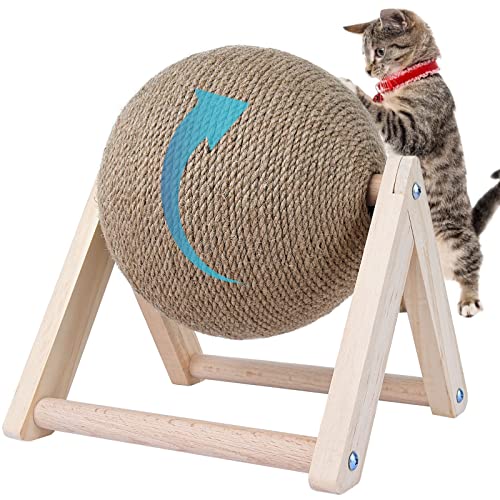 BATTIPAW Katzenkratzspielzeug, Katzenkratzball Spielzeug, Natürlicher Sisal Kratzball Spielzeug, Massivholz Kratzspielzeug für Katzen & Kätzchen, Interaktives Haustierspielzeug von BATTIPAW