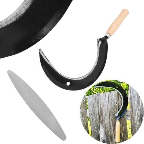 BAUSTER® Set Hochwertige Sichelsensen mit Wetzstein, Scharf Sickle, 35 cm Handsensen, kleine Sensen, Trimmer, Grasschneider, Holzgriff, Sichel Geschmiedet zum Mähen von Gras Gartenpflege von BAUSTER