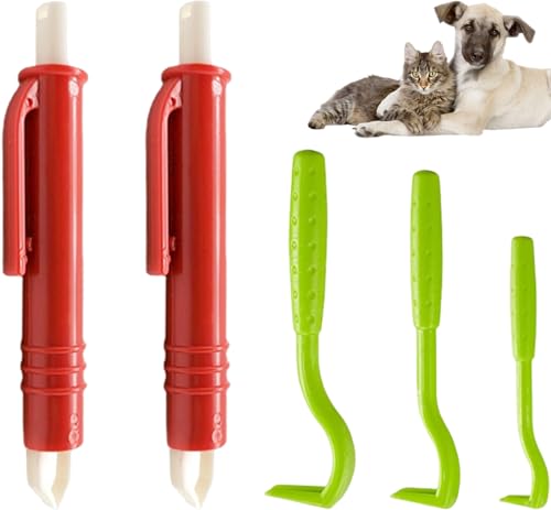 BAVALIN Zeckenzange für Hunde Katze Kinder - 3er Set Zeckenhaken und 2er Set Zeckenpinzetten, Einfacher und Sicherer Zeckenentferner für Haustier und Menschen, 5er (Blau) von BAVALIN