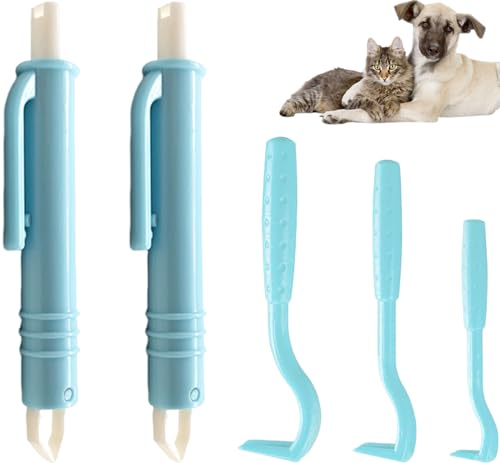 BAVALIN Zeckenzange für Hunde Katze Kinder - 3er Set Zeckenhaken und 2er Set Zeckenpinzetten, Einfacher und Sicherer Zeckenentferner für Haustier und Menschen, 5er (Blau) von BAVALIN