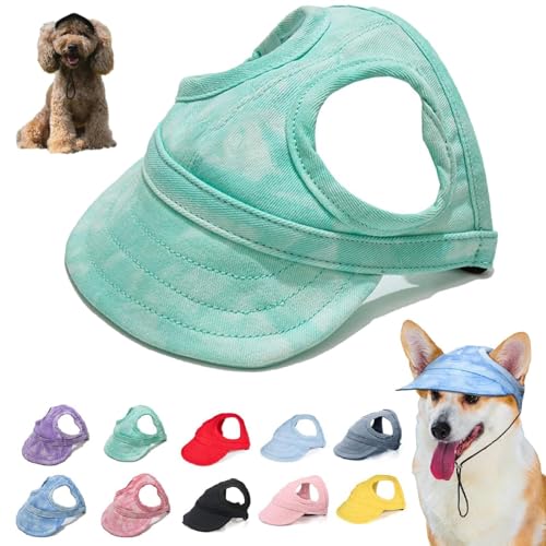 Sonnenschutzhaube für Hunde im Freien, Sonnenhut für Hunde aus Segeltuch, Baseballmütze für Hunde, verstellbare Baseballmütze für Hunde mit Ohrlöchern und verstellbarem Nackenband (L,Grün) von BAWUTZ