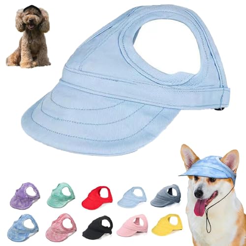 Sonnenschutzhaube für Hunde im Freien, Sonnenhut für Hunde aus Segeltuch, Baseballmütze für Hunde, verstellbare Baseballmütze für Hunde mit Ohrlöchern und verstellbarem Nackenband (L,Hellblau) von BAWUTZ