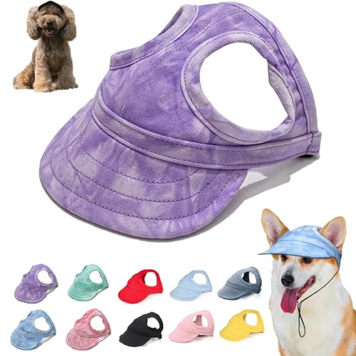 Sonnenschutzhaube für Hunde im Freien, Sonnenhut für Hunde aus Segeltuch, Baseballmütze für Hunde, verstellbare Baseballmütze für Hunde mit Ohrlöchern und verstellbarem Nackenband (L,Lila) von BAWUTZ