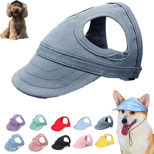 Sonnenschutzhaube für Hunde im Freien, Sonnenhut für Hunde aus Segeltuch, Baseballmütze für Hunde, verstellbare Baseballmütze für Hunde mit Ohrlöchern und verstellbarem Nackenband (L,Navy blau) von BAWUTZ