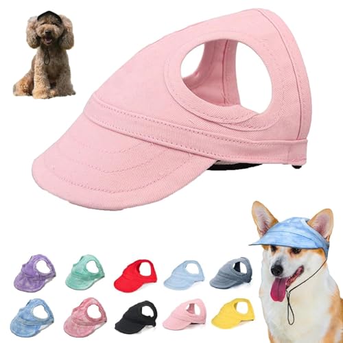 Sonnenschutzhaube für Hunde im Freien, Sonnenhut für Hunde aus Segeltuch, Baseballmütze für Hunde, verstellbare Baseballmütze für Hunde mit Ohrlöchern und verstellbarem Nackenband (L,Rosa) von BAWUTZ