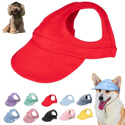 BAWUTZ Sonnenschutzhaube für Hunde im Freien, Sonnenhut für Hunde aus Segeltuch, Baseballmütze für Hunde, verstellbare Baseballmütze für Hunde mit Ohrlöchern und verstellbarem Nackenband (L,Rot) von BAWUTZ