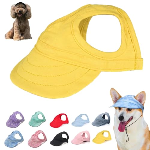 Sonnenschutzhaube für Hunde im Freien, Sonnenhut für Hunde aus Segeltuch, Baseballmütze für Hunde, verstellbare Baseballmütze für Hunde mit Ohrlöchern und verstellbarem Nackenband (XL,Gelb) von BAWUTZ