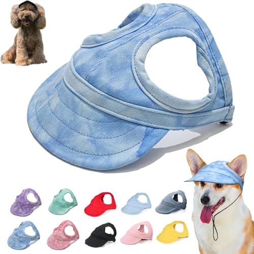 Sonnenschutzhaube für Hunde im Freien, Sonnenhut für Hunde aus Segeltuch, Baseballmütze für Hunde, verstellbare Baseballmütze für Hunde mit Ohrlöchern und verstellbarem Nackenband (XL,Himmelblau) von BAWUTZ