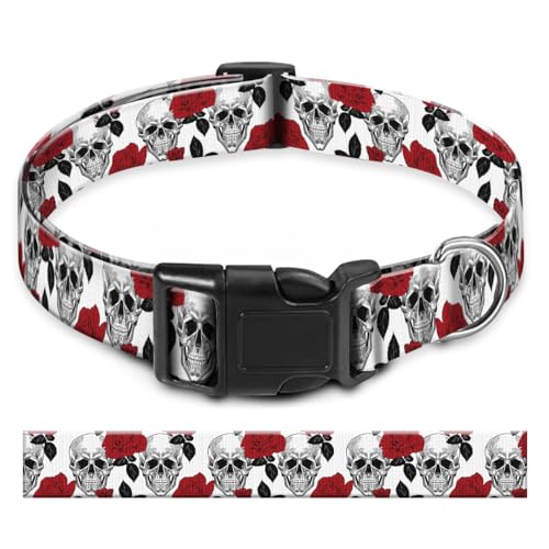 BAYCUFKQ Hundehalsband, niedliches Haustierhalsband, verstellbar für große Hunde, weiche Hundehalsbänder mit Schnellverschluss-Schnalle zum Spazierengehen, Laufen, Rosenschädel von BAYCUFKQ