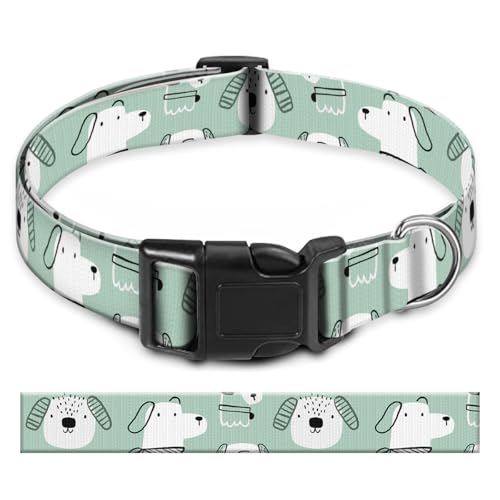 BAYCUFKQ Hundehalsband, niedliches Haustierhalsband, verstellbar für große Hunde, weiche Hundehalsbänder mit Schnellverschluss-Schnalle zum Spazierengehen, Laufen, grüne Cartoon-Hunde von BAYCUFKQ