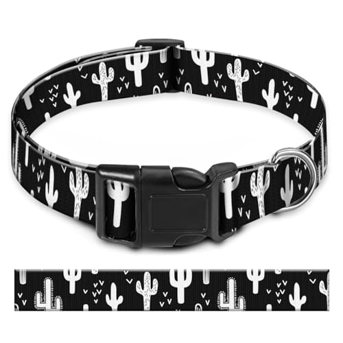 BAYCUFKQ Hundehalsband, niedliches Haustierhalsband, verstellbar für große Hunde, weiche Hundehalsbänder mit Schnellverschluss-Schnalle zum Spazierengehen, Laufen, schwarz-weiße Kakteen von BAYCUFKQ